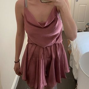 Pink Cowl Neck Tiered Dress with Waist Tie